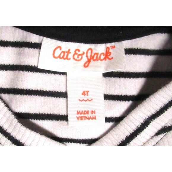 Cat & Jack Toddler Girl's Top Size 4T Black White Striped Ruffle Hem Cuffs - Picture 6 of 8